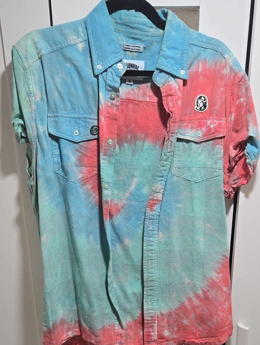 Billionaire Boys Club Tie-Dye Short Sleeve Button-Down in Blue/Red/Green